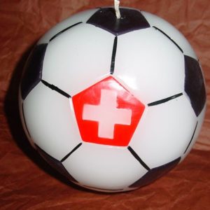 Fussballkerze mit CH-Kreuz, 12 cm
