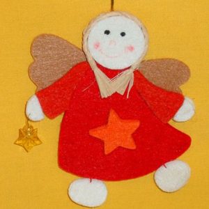 Engel mit orangem Stern und Stern in Hand, 11 x 10 cm