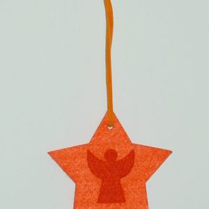 Engel auf Stern orange, 8 cm