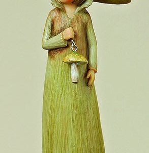 Pilzmädchen mit grünem Pilz, Kunstharz (16 cm)
