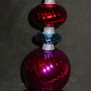 Kerzenhalter Glas, bunt oben rot und blau in Mitte (26 cm)