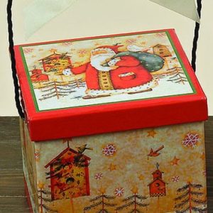 Kartonage mit Spieluhr (13 x 13 cm) Santa und Vogelhuschen