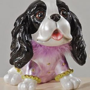 Spardose Hund mit rosa Kleid schwarz/weiss
