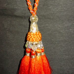 Kordel Orangetne mit Perlen, 8 cm
