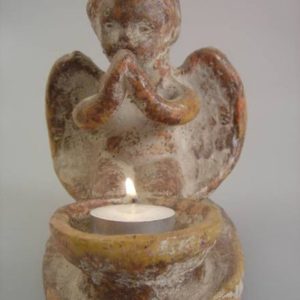 betender Engel mit Kerzenschale braun, ca 20 cm
