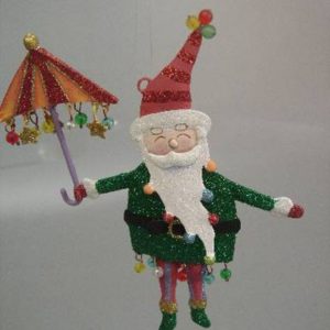 Santa mit Schirm grün, 14 x 9 cm