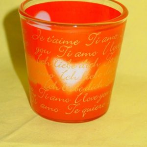 Teelichthalter "I love you" orange, 6 x 6 x 5 cm