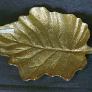 Schale Glas, Blatt brillant-gold, ca 21 cm