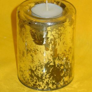 Glas Teelichthalter silber gold, 7,5 x 10 cm
