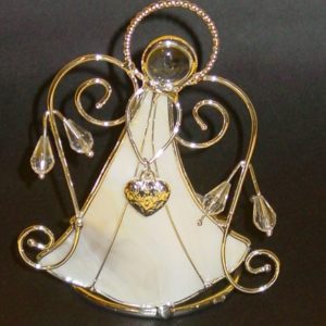 Teelichthalter Engel mit Herz, Muschel crme, 11 cm