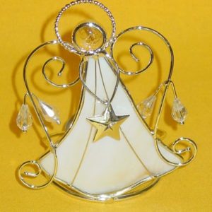 Teelichthalter Engel mit Stern, Muschel crme, 11 cm