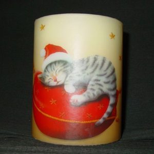 Kerze/Windlicht Santa cat, crème