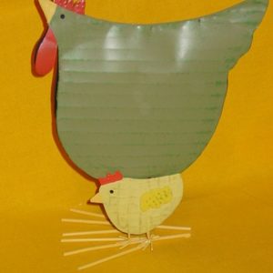 Huhn mit Küken grün, 21 x 17 cm