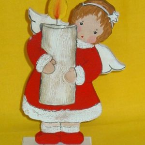 Engel mit Kerze, rot/weiss, 17 cm (stehend)
