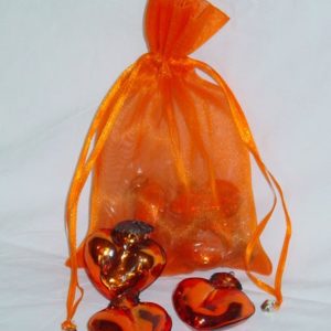 Herzen Glas 3.5 cm, 7-teilig, in Satinsckchen, orange