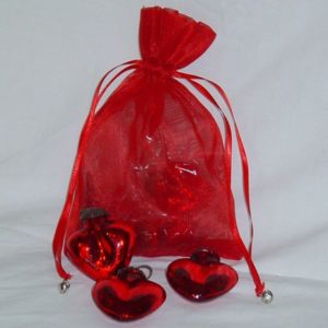 Herzen Glas 3.5 cm, 7-teilig, in Satinsckchen, rot
