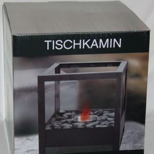 Tischkamin aus Glas/Eisen (20 x 20 x 21 cm)