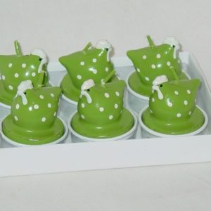 Teelichter Hühner grün, gepunktet (6-er Set)
