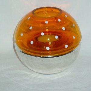 Kugelwindlicht Glas, orange/silber gepunktet (12,5 x 12,5 cm)