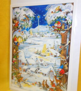 Adventskalenderkarte Tiere beobachten das Weihnachtsdorf