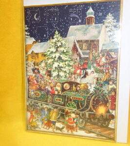 Adventskalenderkarte mit Weihnachtslokomotive